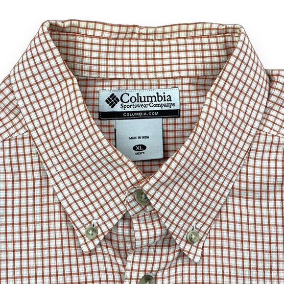 Columbia Shirt Mens Extra Large XL Orange Checked Short Sleeve Button Down - Picture 5 of 9